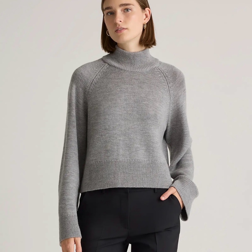 Quince Women's Australian Merino Wool Mock neck Sweater Heather Grey Size Sm 059